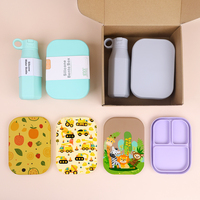 Boîte à Lunch Moderne en Silicone de 800 ml avec 3 Compartiments, Passe au Micro-ondes, Sans BPA, pour Enfants, Étudiants, École et Activités en Plein Air, avec Bouteille d'Eau