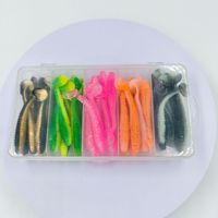 En stock, vente en gros : Ensemble de 50 leurres de pêche souples en PVC, type Coike Urchin, bioniques à queue en T, et vers souples filetés