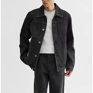 เสื้อโค้ทลำลองแบบสั้นสำหรับผู้ชาย ผ้าเดนิมดิบตกแต่งจีบ 100% ผ้าฝ้ายคุณภาพสูง แจ็คเก็ตเดนิมผู้ชายแบบซักล้าง - Product Image 3