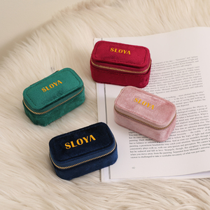 Boîte à bijoux personnalisée avec logo, en velours rose, avec fermeture éclair, mini, de luxe, anti-poussière, pour voyage, pour ranger les bagues - Product Image 2