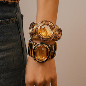 2025 nouveauté bijoux de mode verre torsadé carré rond ouvert Bracelet exagéré bijoux faits à la main cristal <span class=keywords><strong>manchette</strong></span> bracelets - Product Image 6
