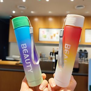 Mini Pocket Cup 220ml Plastic Drinkware With Carrying Strap For Student Travel Use Colorful Frosted Gradient Design - Product Image 2