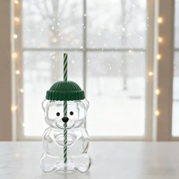 Gobelet en verre en forme d'ours en peluche de style américain, avec couvercle en forme de chapeau, portable et réutilisable, design New York