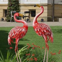 Statues de flamants roses en métal pour l'extérieur Oniya, sculptures d'oiseaux rustiques imperméables pour la pelouse, le bassin, la cour, la décoration paysagère extérieure