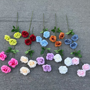 Roses artificielles à 3 têtes, tige unique, bouquet de roses diamant, décoration de mariage et de maison, fleurs de 65 cm - Product Image 1