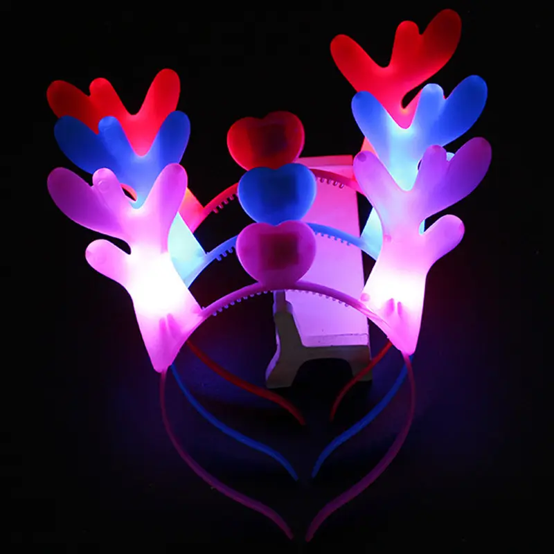 Christmas Supplies Colorful LED Light Up Christmas Antler Headbands For Party Decoration