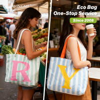 Sac de rangement pliable personnalisé à rayures de dessin animé, sac en coton transparent avec poignée, accessoires