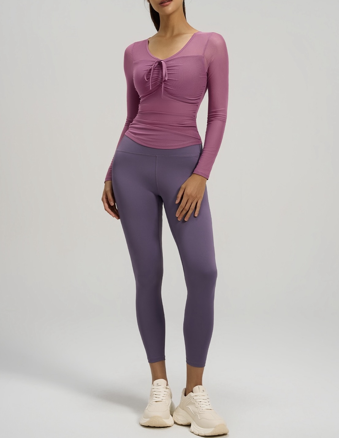New Outer Layer Chiffon, High-elastic Front Strap Design, Waist Pleats, Arc Hem, Fixed Cup Yoga Fitness Sport Top for Women