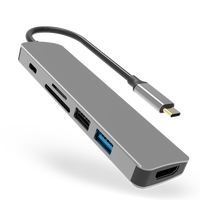 Adaptateur Hub USB Type C 6 en 1, lecteur de carte multiport 4K 8K HDTV, lecteur de carte USB3.0 TF/SD, tout-en-un pour PC, accessoires informatiques