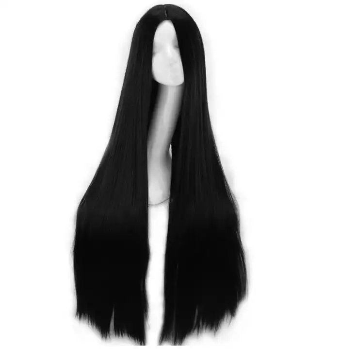 Wig Ecowalson untuk Wanita, Wig Lurus Panjang Warna Hitam/Pirang/Ungu, Wig Cosplay Bagian Tengah untuk Pesta
