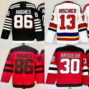 Maillots de hockey cousus pour hommes 30 Martin Brodeur 13 Nico Hischier 86 Jack Hughes - Product Image 1