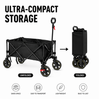 Carrito Plegable Portátil, Construcción de Acero con Alto Contenido de Carbono, Carretilla Resistente para Camping con Ruedas Todoterreno Giratorias de 360°