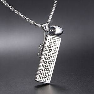 yunnique <b>Keyboard</b> And Mouse Pendant Necklace Stainless Steel Men's Hip Hop Retro Geometric Design Gift Jewelry - Product Image 4
