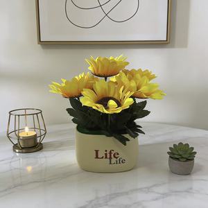 Plante artificielle de tournesol en pot, 24cm, décoration en plastique pour la maison, la chambre à coucher, la salle à manger - Product Image 2