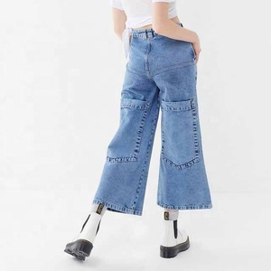 Bleu clair décontracté ample femelle haute qualité large jambe jeans avec poches plaquées - Product Image 2