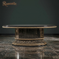 Ensemble de salle à manger de luxe noir et or élégant, table en bois sculpté à la française, buffet, armoire miroir, pour grande salle à manger, usage hôtelier