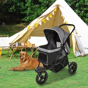 Poussette pour chien pliable à 3 roues à une clé Poussette pour chien avec grand espace Panier de rangement - Product Image 2