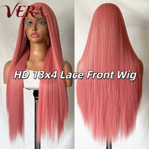 <span class=keywords><strong>Parrucca</strong></span> Sintetica Premium Futura Fibra HD 13*4 Lace Front con Parte Libera, 320g, <span class=keywords><strong>Rosa</strong></span>, <span class=keywords><strong>Lunga</strong></span>, Liscia, Realistica, Opaca, Resistente al Calore - Product Image 1