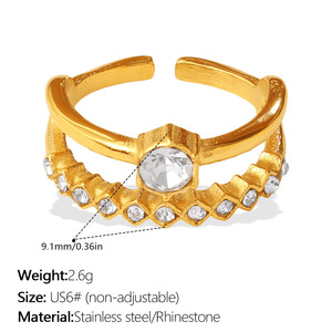 Anillo de Cóctel de Acero Inoxidable Chapado en Oro con Incrustaciones de Diamantes de Imitación, Diseño Geométrico, Joyería de Fiesta para Mujer - Product Image 4