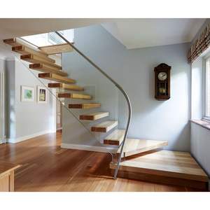 <span class=keywords><strong>Escalier</strong></span> flottant en bois massif au design moderne avec garde-corps en verre pour villa <span class=keywords><strong>ou</strong></span> appartement de luxe <span class=keywords><strong>Escalier</strong></span> intérieur droit - Product Image 1