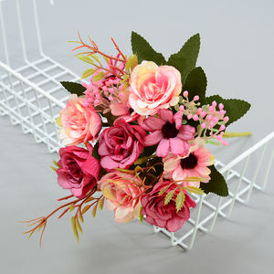 Promozione di alta qualità Bouquet artificiale di seta rosa 10 teste europee Mix rosa crisantemo fiore - Product Image 4