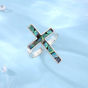 Changda donna 925 <span class=keywords><strong>argento</strong></span> Sterling anello regolabile madreperla di traverso croce speranza amore <span class=keywords><strong>fede</strong></span> cristiana stile religioso - Product Image 6