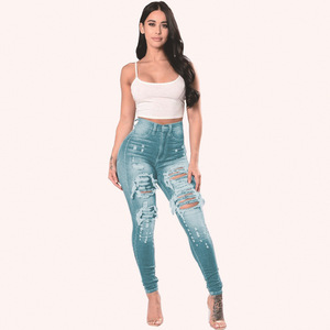 Jeans Skinny a vita alta da <span class=keywords><strong>donna</strong></span> fori Streetwear pantaloni a matita in Denim Jeans Casual strappati femminili di moda - Product Image 4