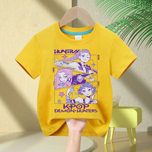 2025 New Kpop Demon <strong>Hunter</strong> Girls T-shirt Children's Short Sleeve Cotton Tops Kpop Printed Anime Clothes - Product Image 4