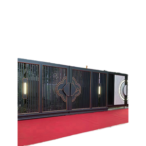 Portail battant Qifan de style chinois avec revêtement en poudre, panneau décoratif et tapis rouge pour usage extérieur - Product Image 1