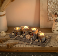 Plateau en bois blanc moderne et simple FSC avec 4 supports pour bougies chauffe-plat pour la décoration de la maison à Noël et à Pâques