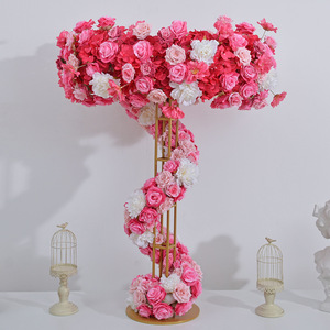 Professional XinQi Luxury Wedding Arrangement Decor Customized Artificial Silk 4ft Tall Red <strong>White</strong> <strong>Hanging</strong> Rose Flower Table - Product Image 5