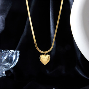 Heart Pendant Titanium Steel Snake Chain Necklace Gold Color Unisex Gift Jewelry - Product Image 3