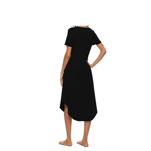 Pyjama d'été en coton à manches courtes avec poche, coupe <span class=keywords><strong>longue</strong></span> et ample, style <span class=keywords><strong>robe</strong></span> trapèze, confortable, peut être porté à l'extérieur - Product Image 5