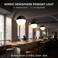 Suspension nordique moderne en verre 12W, design demi-globe noir minimaliste, pour salle à manger, bar, comptoir, restaurant