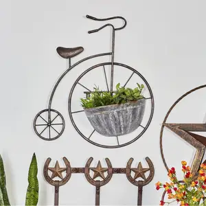 الحديد نباتات حائطية إيه خمر دراجة نباتات حائطية حامل الصدئة نمط سلة مصنوعة من الحديد زارع