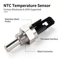 Capteur de température NTC avec sonde en acier inoxydable, interface filetée, connecteur noir, fabrication OEM personnalisée, vente en gros