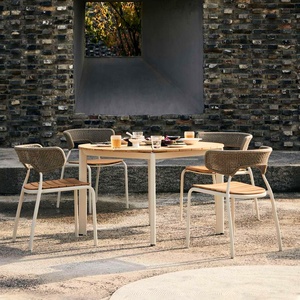 Set di Mobili da Esterno in Rattan Impermeabile con <span class=keywords><strong>Tavolo</strong></span> Quadrato o Rotondo in Metallo e <span class=keywords><strong>Sedie</strong></span> per Villa, Cortile, Balcone, <span class=keywords><strong>Giardino</strong></span> e Parco - Product Image 1