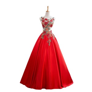 Red Floral Embroidered Evening Gown Sweetheart Neckline Empire Waist Long Dress For Women - Product Image 5