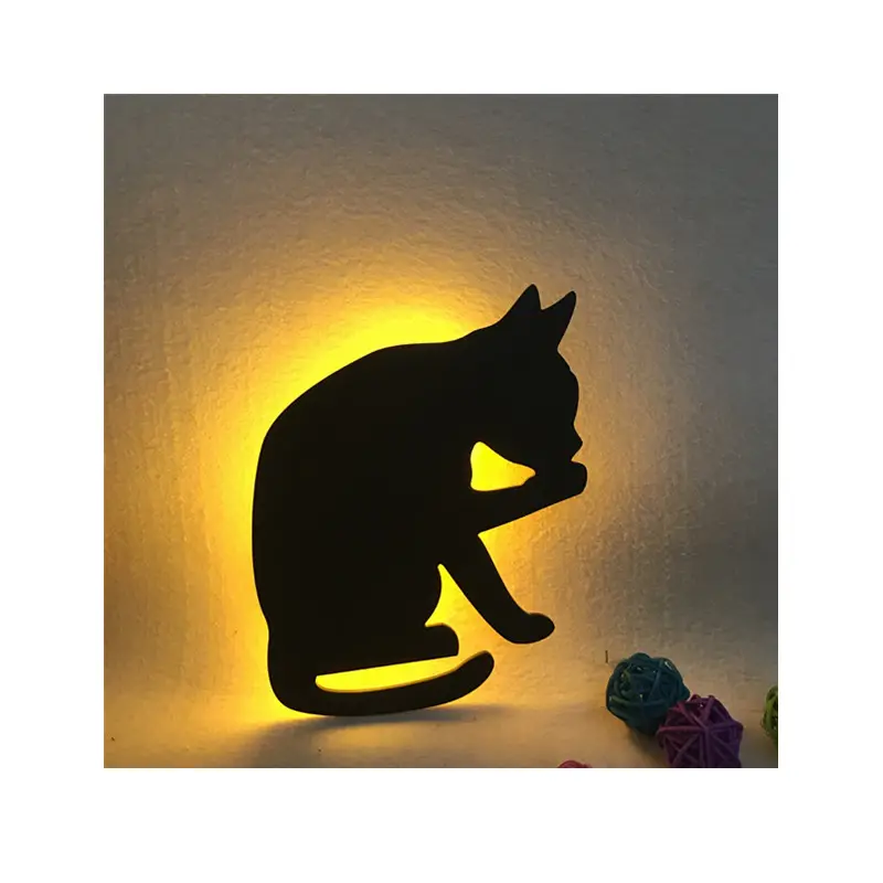 חתול לילה אור קול הופעל שחור חתול צללית מנורת קיר תפאורה סלון בית חדר שינה מסדרון בעלי החיים חם אורות