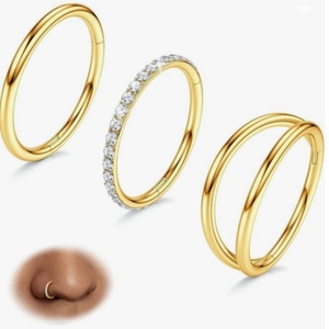 Anillos de <span class=keywords><strong>Nariz</strong></span> de <span class=keywords><strong>doble</strong></span> aro de acero quirúrgico 316L con bisagras CZ Conch <span class=keywords><strong>Piercing</strong></span> joyería Septum Clicker labio anillo Tragus Daith 16G 6/8/10/12mm - Product Image 1