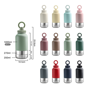 Kustom 1000ml 32oz perjalanan berkemah terisolasi baja tahan karat dinding ganda 3 in 1 botol air anjing dengan wadah makanan - Product Image 2