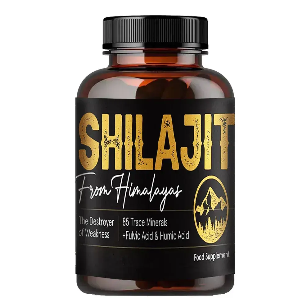 Tablet Shilajit OEM 2023 kaya akan asam humat dan 85 mineral meningkatkan kekuatan pria meja Shilajit