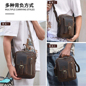 Bolso Cruzado para Hombre Dujiang, Cuero Genuino Crazy Horse Marrón, Gran Capacidad, Duradero, para Uso Diario - Product Image 2