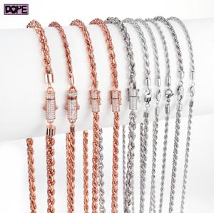 Stile Hip Hop catena in argento 925 massiccio 4mm 5mm collana uomo donna VVS Moissanite glassato fuori catenina intrecciata catena di corda - Product Image 3