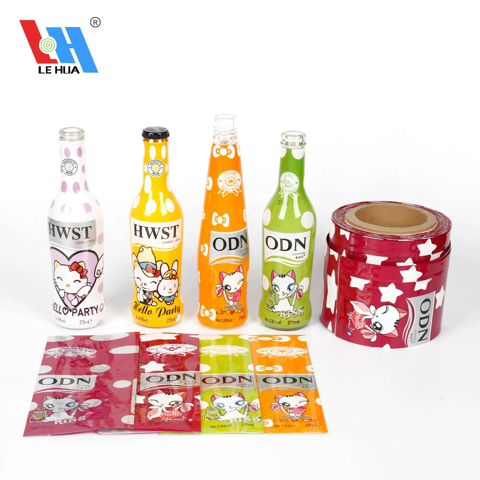 Etichetta termoretraibile personalizzata con stampa a film termoretraibile in plastica PET/PVC per involucro di imballaggio per bevande/bottiglie di vino