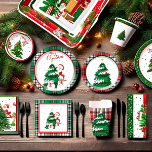 DAMAI in Stock Christmas Paper Plates and Napkins Sets for 24 Guests Christmas Dinnerware Disposable Paper Plates Napkins Cups - Product Image 1