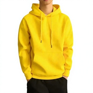 New Fashion Men Autumn Winter Hooded Street Long Sleeve Loose Solid Color Hooded Casual Blouse Fleece Tops Yellow <b>Hoodies</b> - Product Image 1