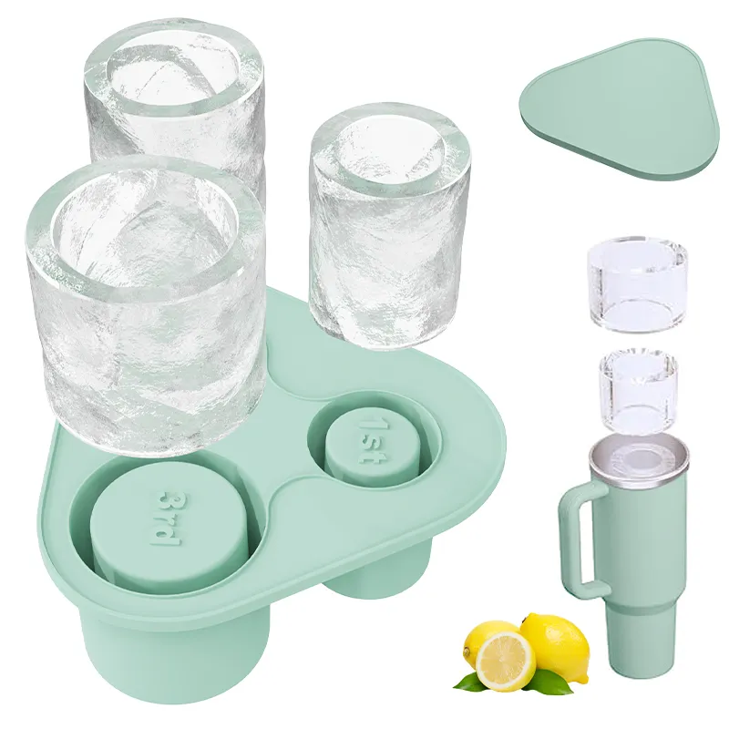 Bandeja de cubitos de hielo de silicona de nuevo diseño para tazas de 40oz, cilíndrica, libre de BPA, accesorios para congelador frío, fabricante de cubitos de hielo con contenedor