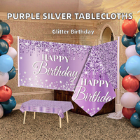 Lot de 3 nappes jetables en plastique violet et argenté à paillettes, thème Joyeux Anniversaire, imperméables, pour la décoration de fête d'anniversaire