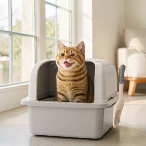 Caja de Arena para Gatos de Acero Inoxidable y PP de 20L, Diseño Anti-Salpicaduras con Paredes Altas, Fácil de Limpiar, Control de Olores, Sin Polvo, Apta para Múltiples Gatos - Product Image 1